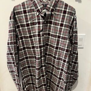 Lands' End Gray and Red Plaid Casual Shirt